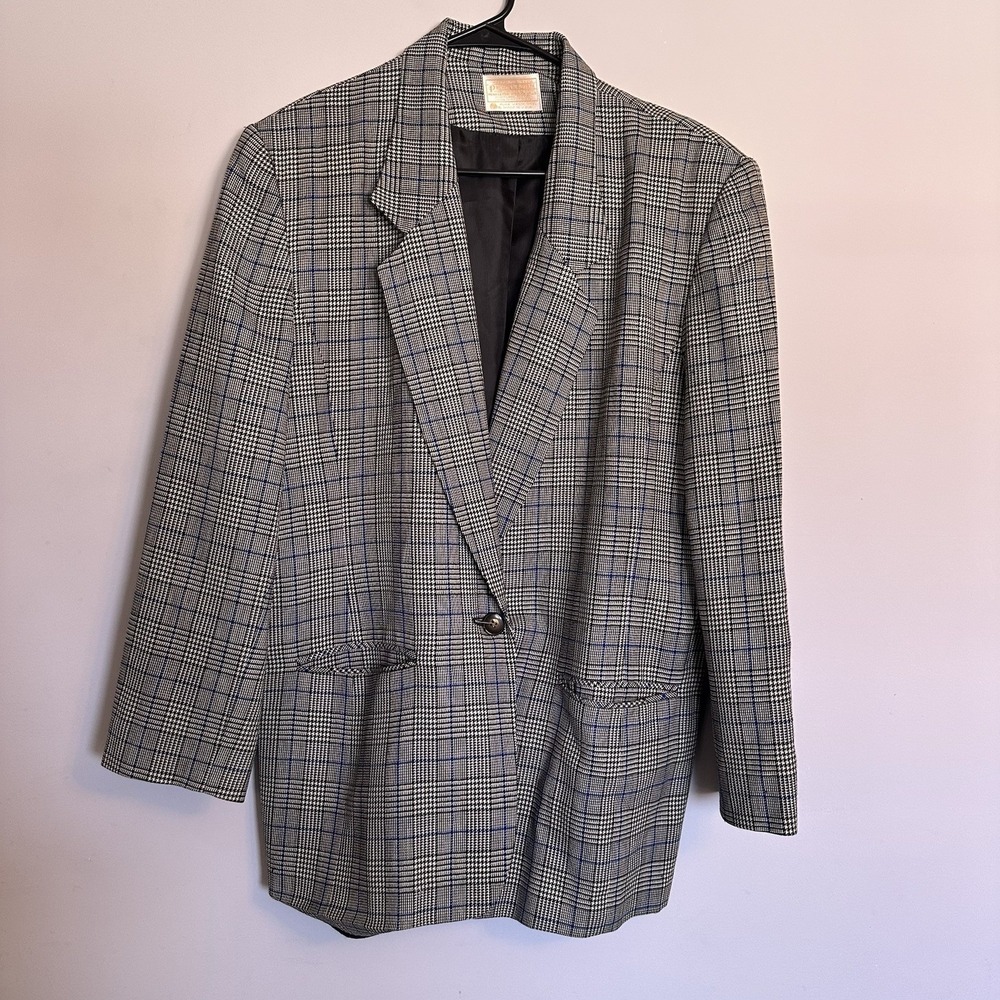 Pendleton Vintage Gray Plaid Wool Blazer Womens Size 18 Made in USA